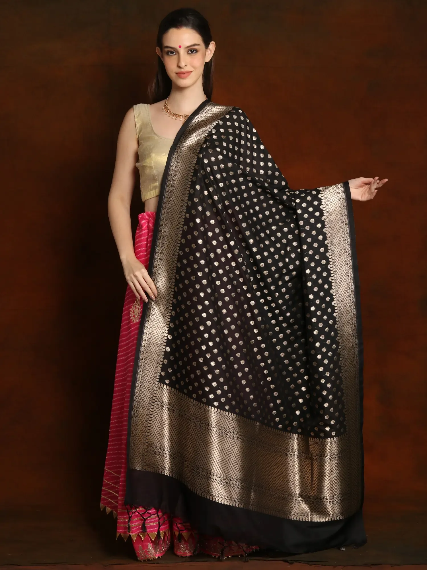 Banarasi Silk Kataan Zari Jaal Dupatta