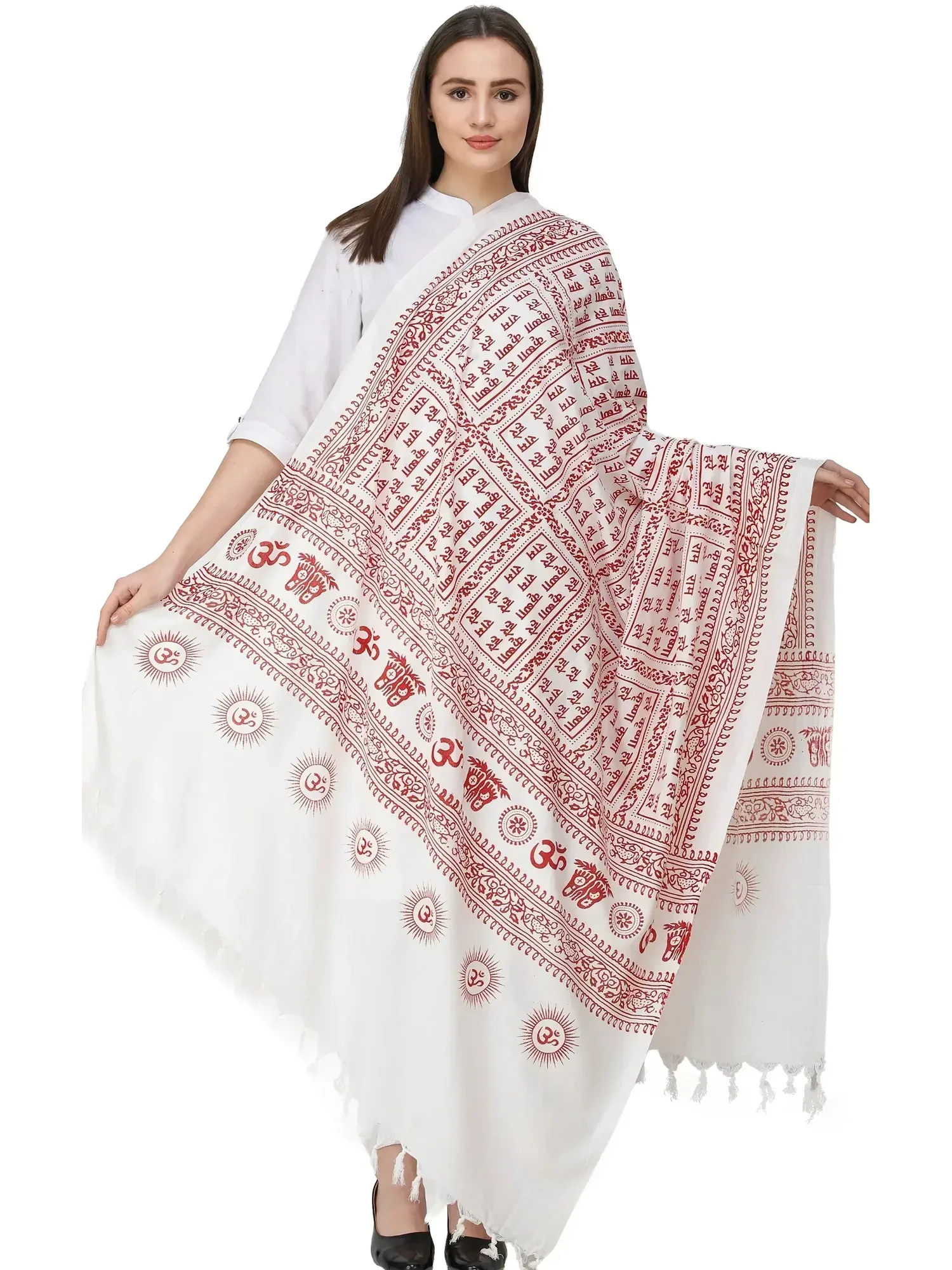 Hare Ram Hare Krishna Prayer Shawl from Banaras | Poly Cotton Religious Clothes